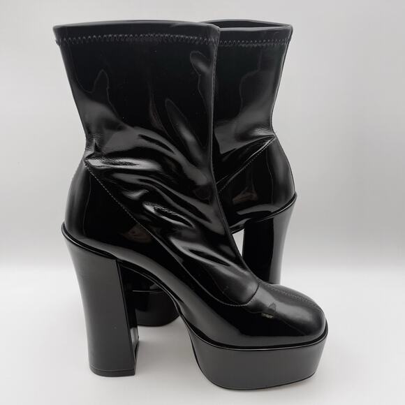 Stuart Weitzman Skyhigh 145 Platform Bootie US 8.5 Black Vinyl Pull On NWOB - Picture 5 of 14